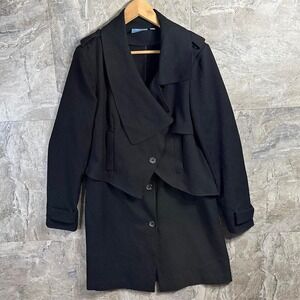Vera Wang Jacket Sz Large Women's Long Black Lined Thinner Pea Coat Simply Vera